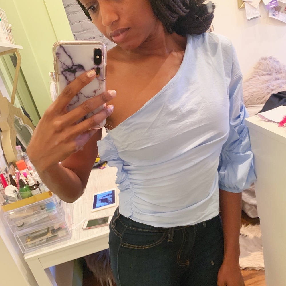 Bershka One Shoulder Blue Top - Picture 5 of 7